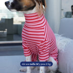 Enterito de algodón rosado con rayas rojas para perro, de Dear Friend. Manga larga y cuello alto.